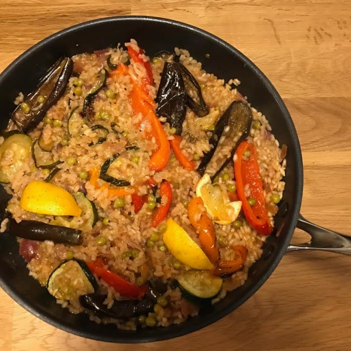 Source photograph of Roast fennel and aubergine paella