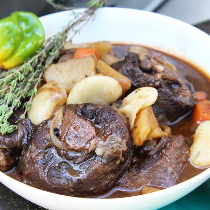 Source photograph of Oxtail with broad beans