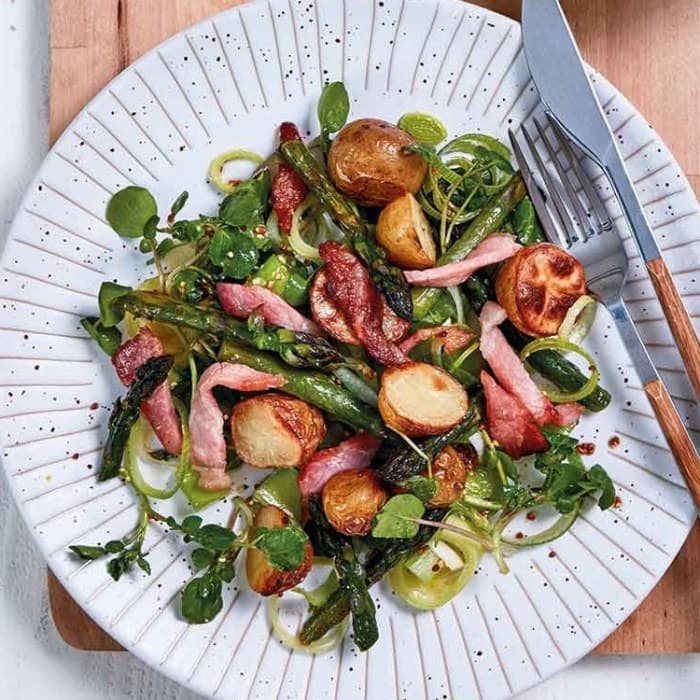 Source photograph of Warm roast asparagus salad