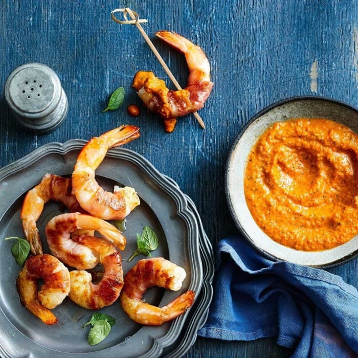 Source photograph of Prawns with Romesco sauce