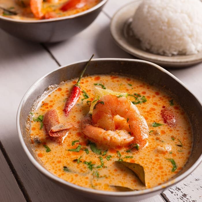 Source photograph of Tom yum soup with prawns