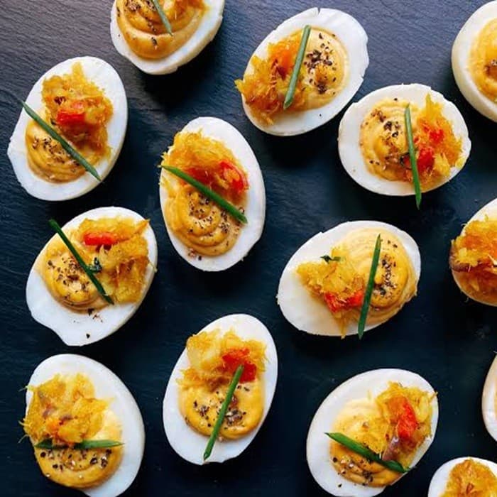 Source photograph of Codfish deviled eggs