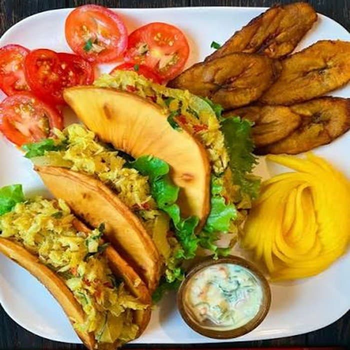 Source photograph of Breadfruit Tacos. Not official I Want Some Food pixel artwork.